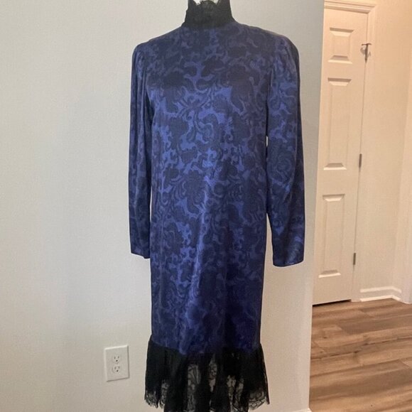 HANAE MORI DRESS SILK VTG 80’s Sz 6 PURPLE BLACK WHIMSIGOTH SOPHISTICATED - Picture 15 of 16